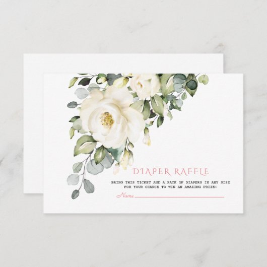 水彩ホワイトクリームフローラおむつラッフル エンクロージャーカード (正面/裏面)