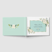水彩ホワイトクリーム花緑の枠結婚の花 ゲストブック (全面)