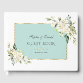 水彩ホワイトクリーム花緑の枠結婚の花 ゲストブック (正面)