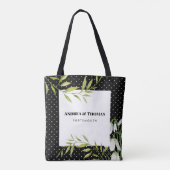 水彩ホワイトスノードロップとローレル水玉模様 トートバッグ (裏面)