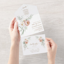 水彩ホワイトダスティーローズの花の結婚式 オールインワン招待状