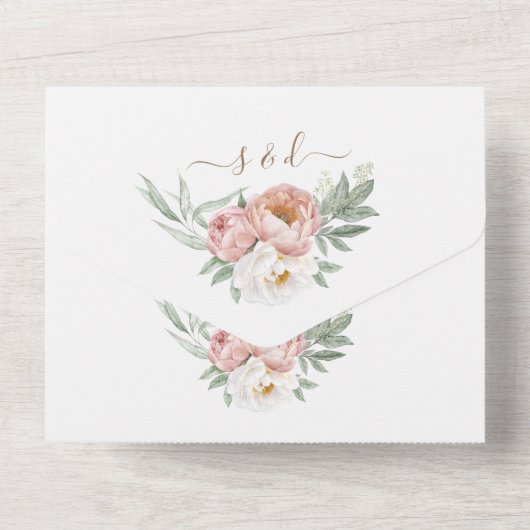 水彩ホワイトダスティーローズの花の結婚式 オールインワン招待状 (裏面)