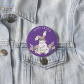 水彩ホワイトバニー – フローラハッピーイースター 缶バッジ (インサイチュ)