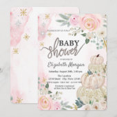 水彩ホワイトパンプキン 花 ベビーシャワー 招待状 (正面/裏面)