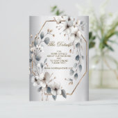 水彩ホワイトフラワーゴールデンフレームシルバーティール（緑がかった色） エンクロージャーカード (スタンド正面)