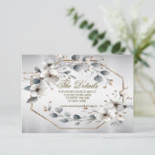 水彩ホワイトフラワーゴールデンフレームシルバーティール(緑がかった色) エンクロージャーカード (スタンド正面)