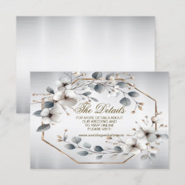 水彩ホワイトフラワーゴールデンフレームシルバーティール（緑がかった色） エンクロージャーカード