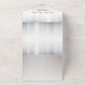 水彩ホワイトフラワーゴールデンフレームシルバーティール（緑がかった色） オールインワン招待状 (外側)