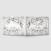 水彩ホワイトフラワーゴールデンフレームシルバーティール（緑がかった色） ゲストブック (全面)