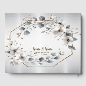 水彩ホワイトフラワーゴールデンフレームシルバーティール（緑がかった色） ゲストブック (裏面)