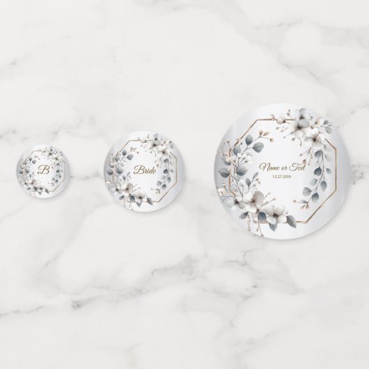 水彩ホワイトフラワーゴールデンフレームシルバーティール（緑がかった色） コンフェッティ (正面)