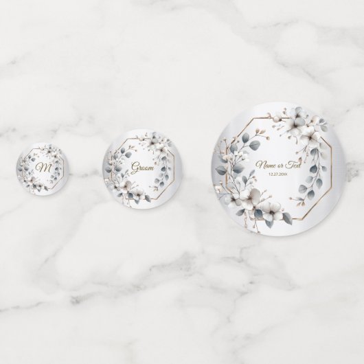 水彩ホワイトフラワーゴールデンフレームシルバーティール(緑がかった色) コンフェッティ (裏面)