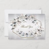 水彩ホワイトフラワーゴールデンフレームシルバーティール（緑がかった色） サンキューカード (正面)