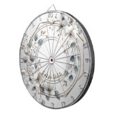 水彩ホワイトフラワーゴールデンフレームシルバーティール（緑がかった色） ダーツボード (正面右)