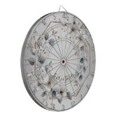 水彩ホワイトフラワーゴールデンフレームシルバーティール（緑がかった色） ダーツボード (正面左)