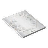 水彩ホワイトフラワーゴールデンフレームシルバーティール(緑がかった色) ノートパッド (アングル)