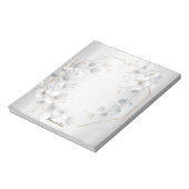 水彩ホワイトフラワーゴールデンフレームシルバーティール(緑がかった色) ノートパッド (回転)