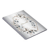 水彩ホワイトフラワーゴールデンフレームシルバーティール(緑がかった色) ノートブック (右側)