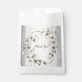 水彩ホワイトフラワーゴールデンフレームシルバーティール（緑がかった色） フェイバーバッグ