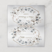 水彩ホワイトフラワーゴールデンフレームシルバーティール(緑がかった色) プレイスカード (外部開封)