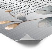 水彩ホワイトフラワーゴールデンフレームシルバーティール（緑がかった色） ポスター (角)