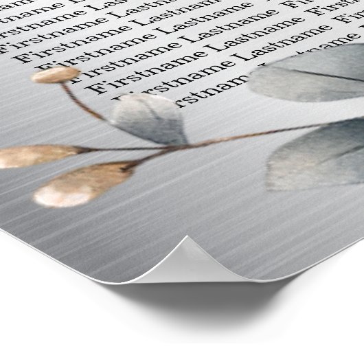 水彩ホワイトフラワーゴールデンフレームシルバーティール(緑がかった色) ポスター (角)