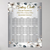 水彩ホワイトフラワーゴールデンフレームシルバーティール(緑がかった色) ポスター (正面)