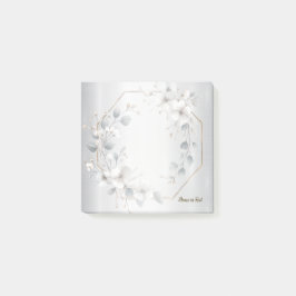 水彩ホワイトフラワーゴールデンフレームシルバーティール(緑がかった色) ポストイット