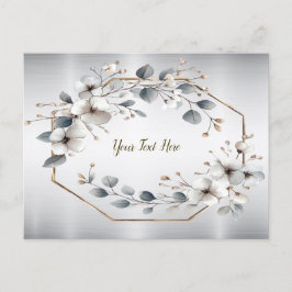 水彩ホワイトフラワーゴールデンフレームシルバーティール（緑がかった色） ポストカード