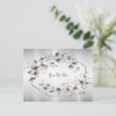 水彩ホワイトフラワーゴールデンフレームシルバーティール（緑がかった色） ポストカード (スタンド正面)