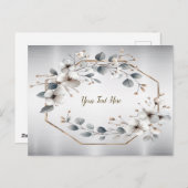 水彩ホワイトフラワーゴールデンフレームシルバーティール（緑がかった色） ポストカード (正面/裏面)