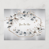 水彩ホワイトフラワーゴールデンフレームシルバーティール（緑がかった色） ポストカード (正面)