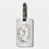 水彩ホワイトフラワーゴールデンフレームシルバーティール(緑がかった色) ラゲッジタグ (裏面縦)