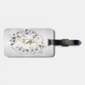 水彩ホワイトフラワーゴールデンフレームシルバーティール(緑がかった色) ラゲッジタグ (裏面横)