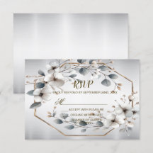 水彩ホワイトフラワーゴールデンフレームシルバーティール（緑がかった色）