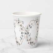 水彩ホワイトフラワーゴールデンフレームシルバーティール(緑がかった色) 紙コップ (裏面)