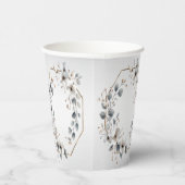 水彩ホワイトフラワーゴールデンフレームシルバーティール(緑がかった色) 紙コップ (右)