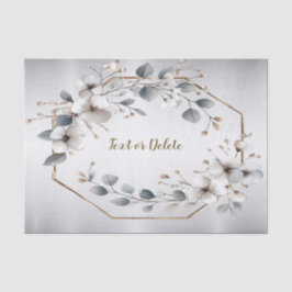 水彩ホワイトフラワーゴールデンフレームシルバーティール（緑がかった色） 薄葉紙