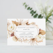 水彩ホワイトフラワーズパンパスグラス誕生日 出欠カード (スタンド正面)