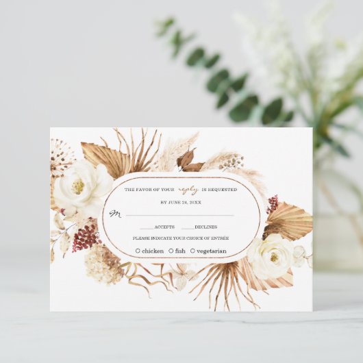 水彩ホワイトフラワーズパンパスグラス誕生日 出欠カード (スタンド正面)