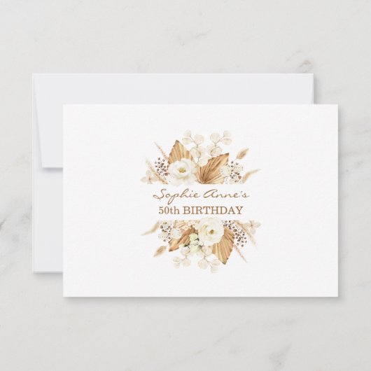 水彩ホワイトフラワーズパンパスグラス誕生日 出欠カード (裏面)