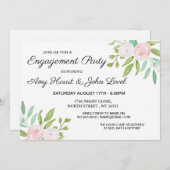 水彩ホワイトフラワーズ婚約パーティ招待状 招待状 (正面/裏面)