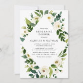 水彩ホワイトフラワーフレームリハーサルディナー 招待状 (正面)