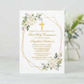 水彩ホワイトフローラジオフレーム金ゴールド聖体 招待状 (スタンド正面)