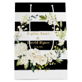 水彩ホワイトフローラストライプリース結婚ズ ミディアムペーパーバッグ (裏面)