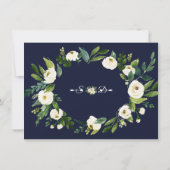 水彩ホワイトフローラダークブルー日付の保存 招待状 (裏面)