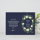 水彩ホワイトフローラダークブルー結婚式 プログラム (スタンド正面)