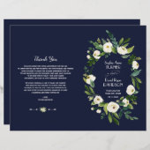 水彩ホワイトフローラダークブルー結婚式 プログラム (正面/裏面)
