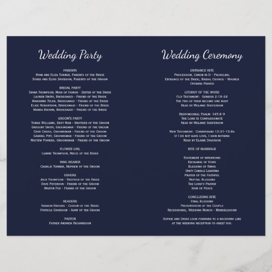 水彩ホワイトフローラダークブルー結婚式 プログラム (裏面)