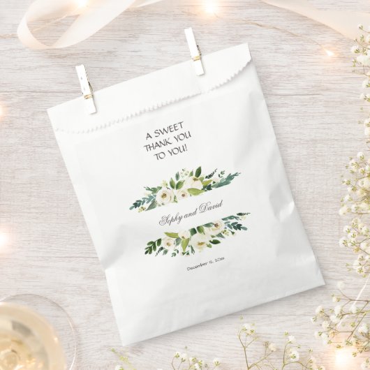 水彩ホワイトフローラフレームありがとう フェイバーバッグ (クリップ留めされた状態)